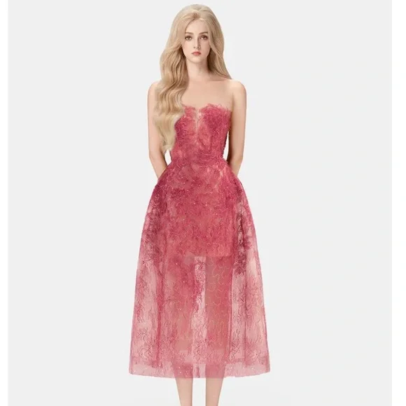 Montsand Red Beaded Lace Dress- Cult Mia - Picture 1 of 6